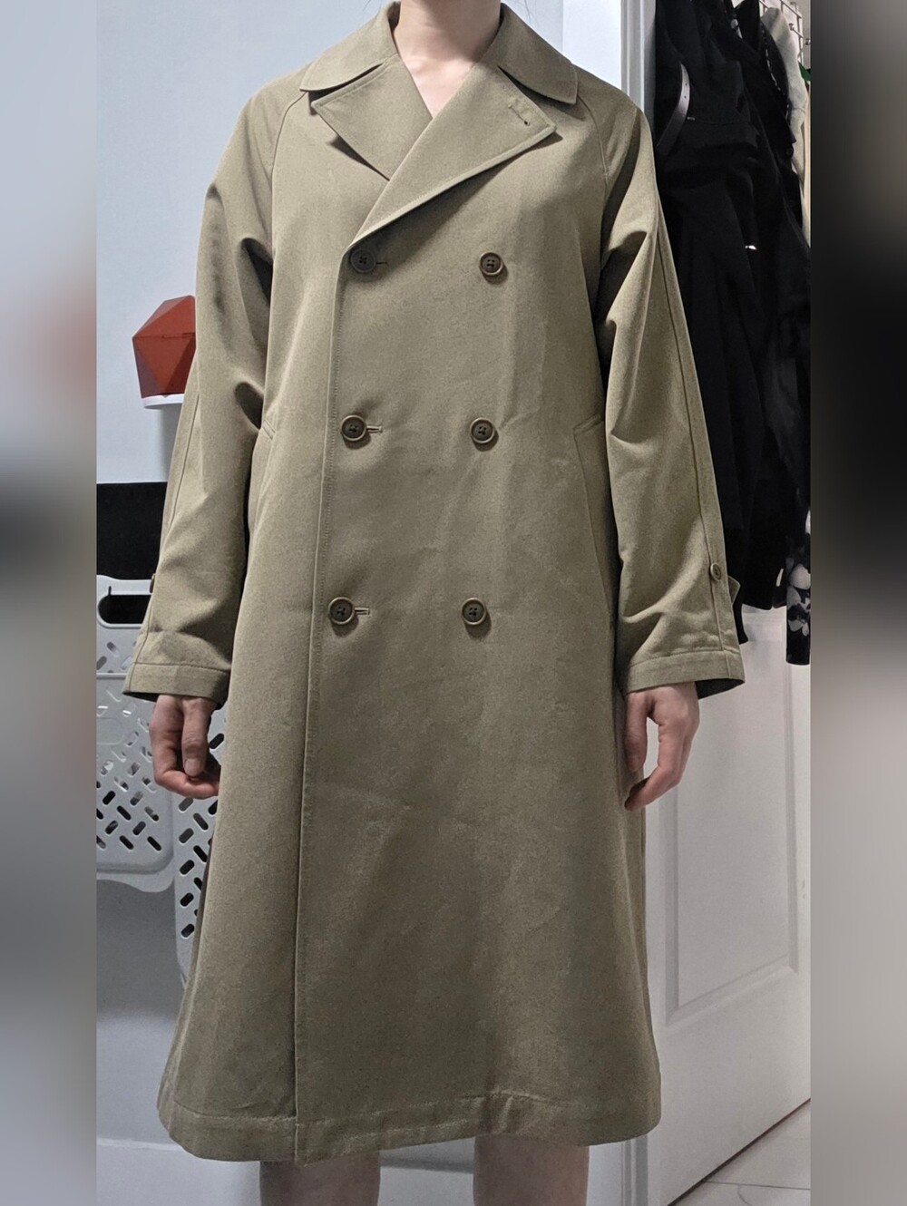 Muji Classic Double-Breasted Trench Coat - Olive Green